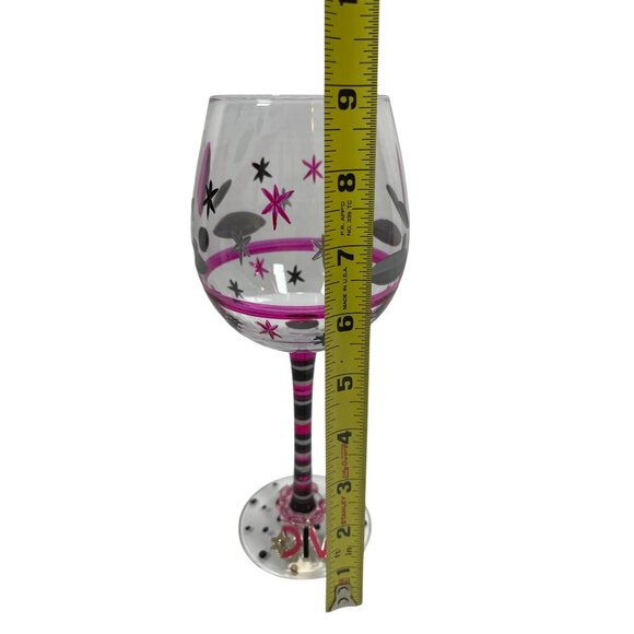 MoMo Panache Wine Goblet Art Glass Diva My Special Moments Wine Charm Pink Black - Picture 8 of 8